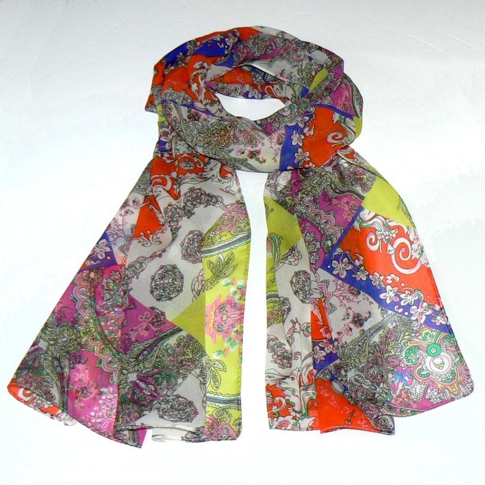 Multi Color 18" x 62" Long Chiffon Women's Scarf - Picture 3 of 7